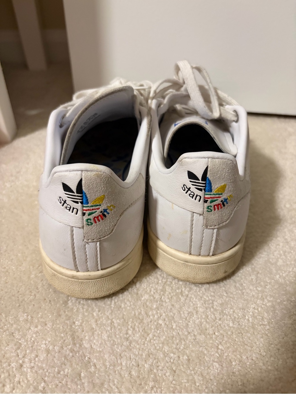 adidas White Leather Sneakers with Multicolor Trefoil Accent